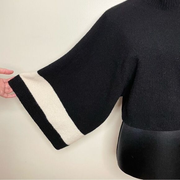 Alpha Studio Wool Sweater Cashmere Blend Mock Neck Crop Black White Size Small - Picture 4 of 8